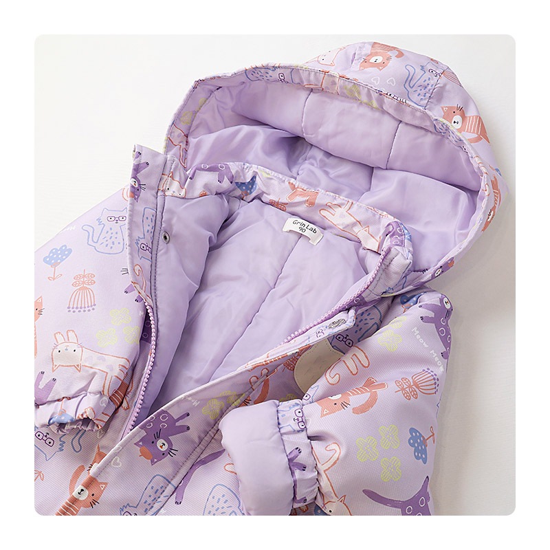 キッズ ベビー ジャンプスーツ 女の子 中綿入り 防寒 保温 撥水加工 ( 80-120cm )【 UZULAND ウズランド 】 フード アウター ジャケット スノーウェア スキーウェア スノーコンビ つなぎ 雪遊び 外遊び 冬 苺 いちご イチゴ 花 フラワー 80cm 90cm 95cm 100cm 110cm 120cm