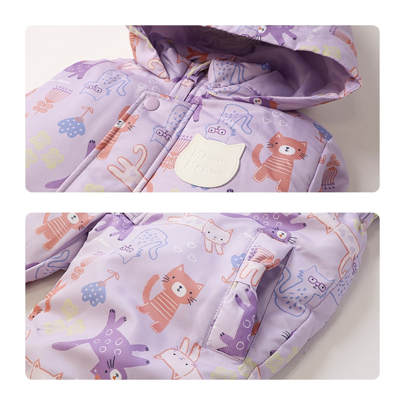 キッズ ベビー ジャンプスーツ 女の子 中綿入り 防寒 保温 撥水加工 ( 80-120cm )【 UZULAND ウズランド 】 フード アウター ジャケット スノーウェア スキーウェア スノーコンビ つなぎ 雪遊び 外遊び 冬 苺 いちご イチゴ 花 フラワー 80cm 90cm 95cm 100cm 110cm 120cm