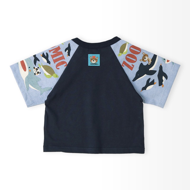 キッズ Tシャツ 半袖 ラグランT アニマル 動物 海の生き物 くま 男の子 女の子【ZOOMIC ズーミック】 ベビー トップス カットソー サメ シャーク 亀 カメ カニ 天竺 プリント バックプリント キャラクター クマ 白 ネイビー 子ども 80 90 95 100 110 120 130