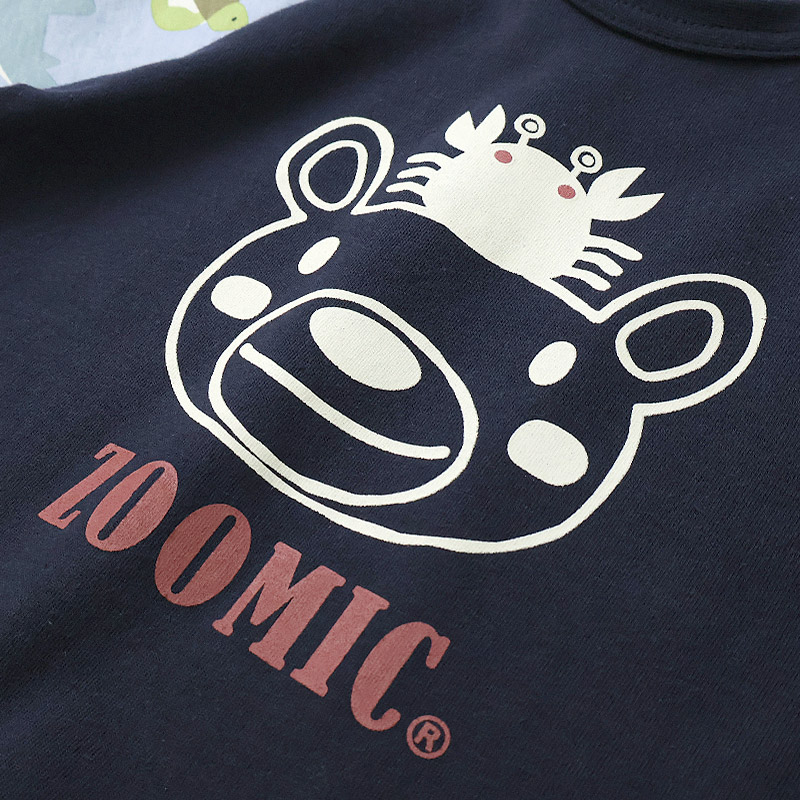 キッズ Tシャツ 半袖 ラグランT アニマル 動物 海の生き物 くま 男の子 女の子【ZOOMIC ズーミック】 ベビー トップス カットソー サメ シャーク 亀 カメ カニ 天竺 プリント バックプリント キャラクター クマ 白 ネイビー 子ども 80 90 95 100 110 120 130