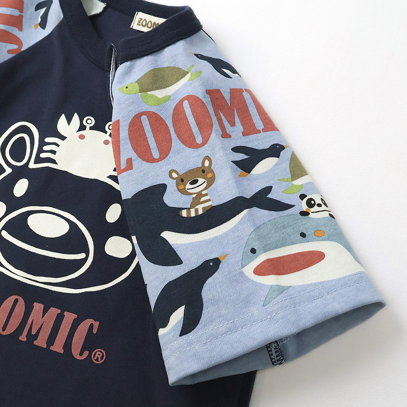 キッズ Tシャツ 半袖 ラグランT アニマル 動物 海の生き物 くま 男の子 女の子【ZOOMIC ズーミック】 ベビー トップス カットソー サメ シャーク 亀 カメ カニ 天竺 プリント バックプリント キャラクター クマ 白 ネイビー 子ども 80 90 95 100 110 120 130