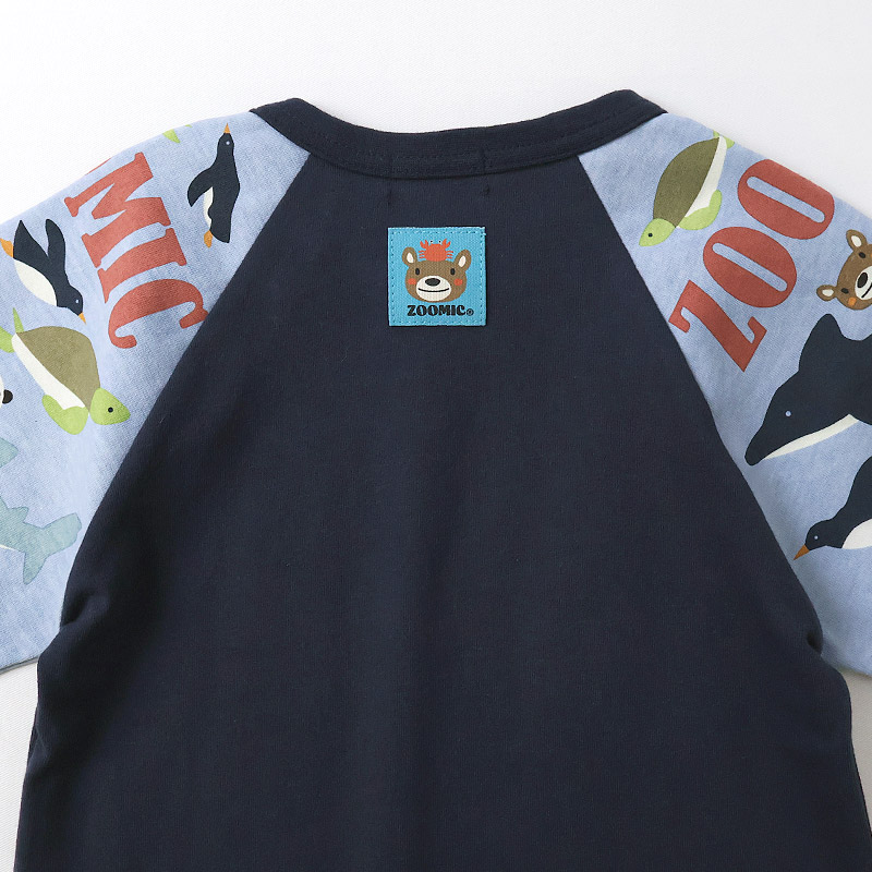キッズ Tシャツ 半袖 ラグランT アニマル 動物 海の生き物 くま 男の子 女の子【ZOOMIC ズーミック】 ベビー トップス カットソー サメ シャーク 亀 カメ カニ 天竺 プリント バックプリント キャラクター クマ 白 ネイビー 子ども 80 90 95 100 110 120 130