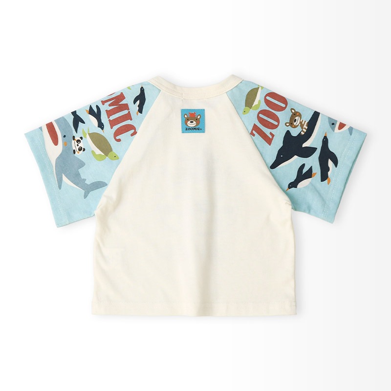 キッズ Tシャツ 半袖 ラグランT アニマル 動物 海の生き物 くま 男の子 女の子【ZOOMIC ズーミック】 ベビー トップス カットソー サメ シャーク 亀 カメ カニ 天竺 プリント バックプリント キャラクター クマ 白 ネイビー 子ども 80 90 95 100 110 120 130
