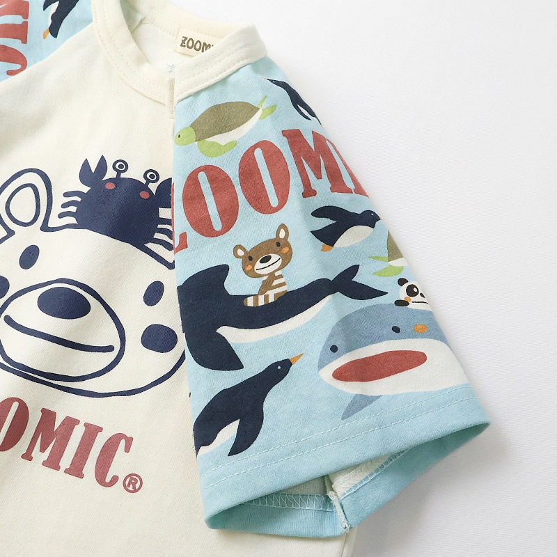 キッズ Tシャツ 半袖 ラグランT アニマル 動物 海の生き物 くま 男の子 女の子【ZOOMIC ズーミック】 ベビー トップス カットソー サメ シャーク 亀 カメ カニ 天竺 プリント バックプリント キャラクター クマ 白 ネイビー 子ども 80 90 95 100 110 120 130