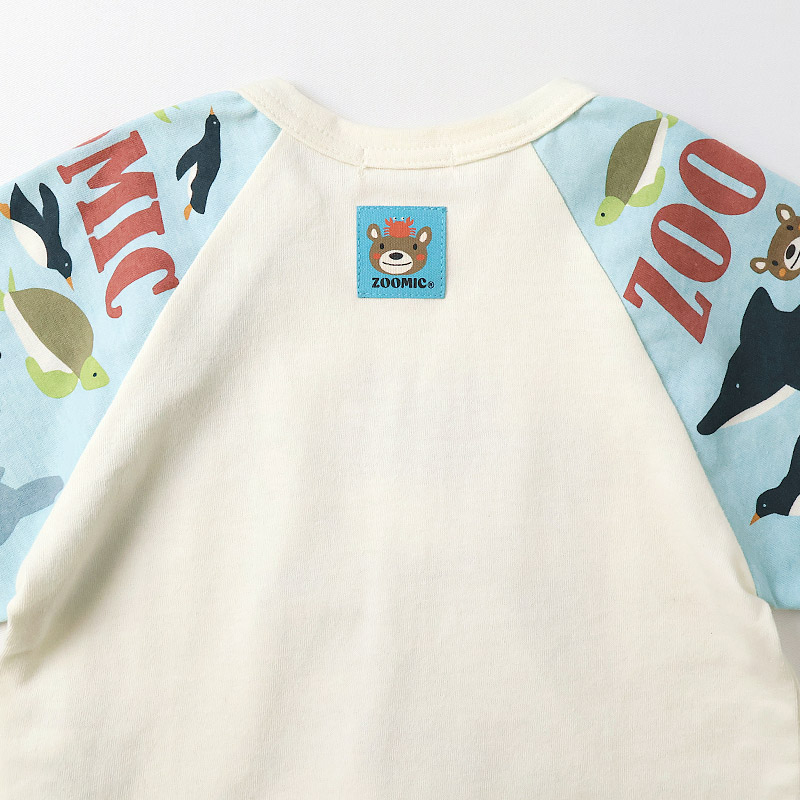 キッズ Tシャツ 半袖 ラグランT アニマル 動物 海の生き物 くま 男の子 女の子【ZOOMIC ズーミック】 ベビー トップス カットソー サメ シャーク 亀 カメ カニ 天竺 プリント バックプリント キャラクター クマ 白 ネイビー 子ども 80 90 95 100 110 120 130
