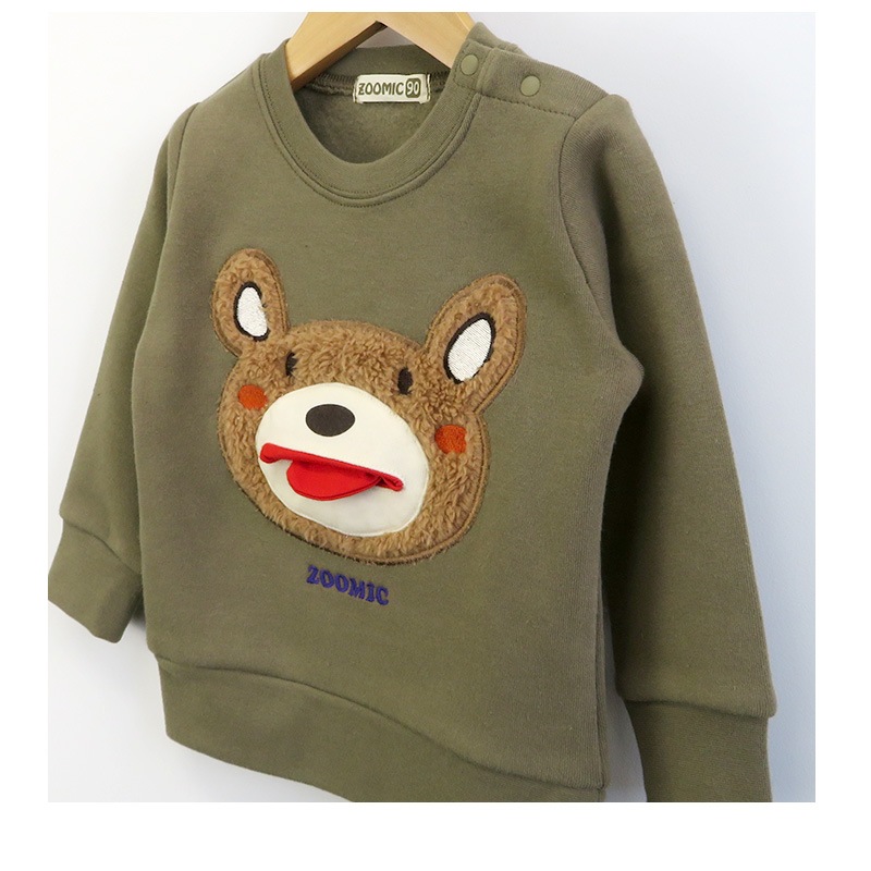 子供服 トレーナー 裏起毛 キッズ くま もこもこ刺繍 ボーイズ トップス 綿100% 長袖 ( 80-130cm) 【ZOOMIC】 ズーミック 男の子 裏毛 ベビー アニマル ゆったり おしゃれ 冬物 80cm 90cm 95cm 100cm 110cm 120cm 130cm