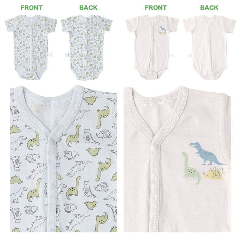 ベビー 肌着 ロンパース 2枚セット 2枚組 フライス 抗菌防臭 半袖 前開き アンダーウェア 子供 ( 70-90cm ) プリント ホワイト グレー ピンク 天然素材 綿100％ コットン オールシーズン 子供服 70cm 80cm 90cm