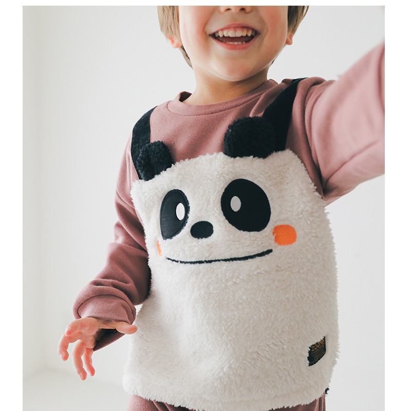 子供服 トレーナー 裏起毛 キッズ ( 80-130cm) くま パンダ 重ね着風 レイヤード風 もこもこ ボア ボーイズ トップス 綿100% 長袖 【ZOOMIC】 ズーミック 男の子 キッズ ベビー アニマル くすみ ゆったり 冬物 80 90 95 100 110 120 130 