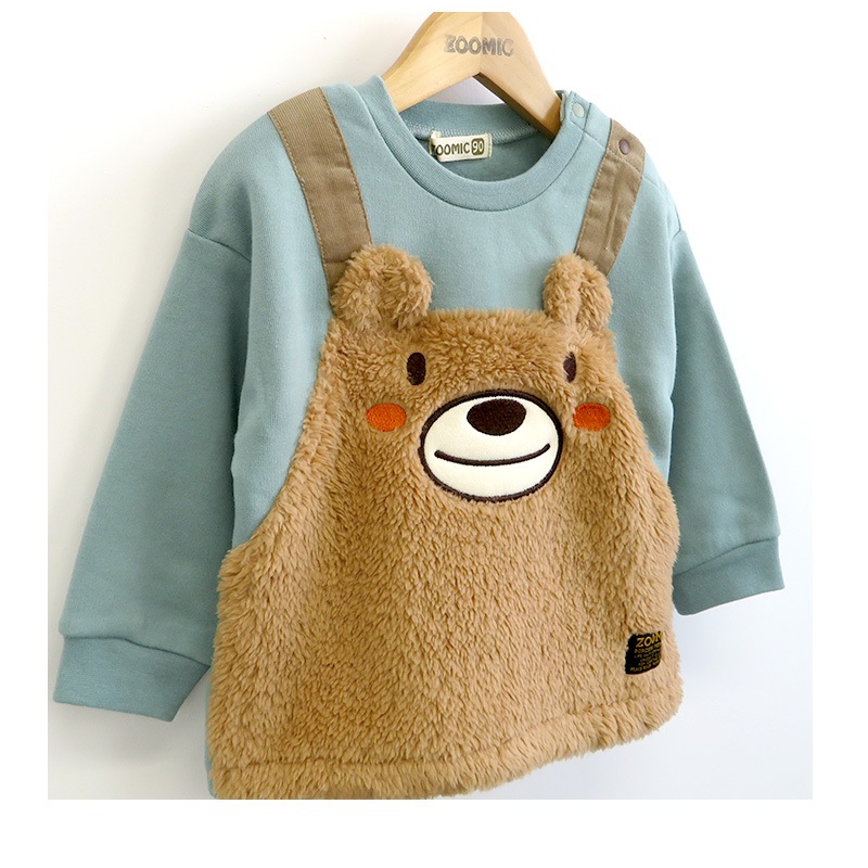 子供服 トレーナー 裏起毛 キッズ ( 80-130cm) くま パンダ 重ね着風 レイヤード風 もこもこ ボア ボーイズ トップス 綿100% 長袖 【ZOOMIC】 ズーミック 男の子 キッズ ベビー アニマル くすみ ゆったり 冬物 80 90 95 100 110 120 130 