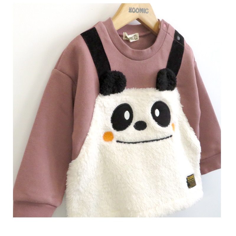 子供服 トレーナー 裏起毛 キッズ ( 80-130cm) くま パンダ 重ね着風 レイヤード風 もこもこ ボア ボーイズ トップス 綿100% 長袖 【ZOOMIC】 ズーミック 男の子 キッズ ベビー アニマル くすみ ゆったり 冬物 80 90 95 100 110 120 130 