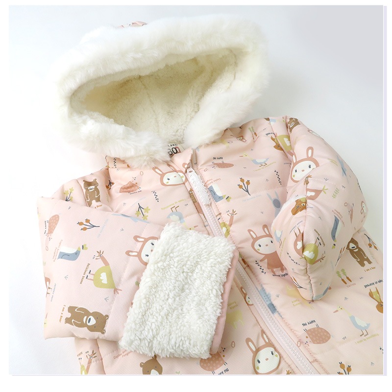 ジャンプスーツ おくるみ ベビー 防寒 男の子 女の子 撥水加工 ( 70-90cm )【 UZULAND ウズランド 】 フード 耳 アニマル うさぎ 兎 裏起毛 着ぐるみ 総柄 防寒着 アウター スキーウェア スノーウェア スノーコンビ キッズ 70cm 80cm 90cm