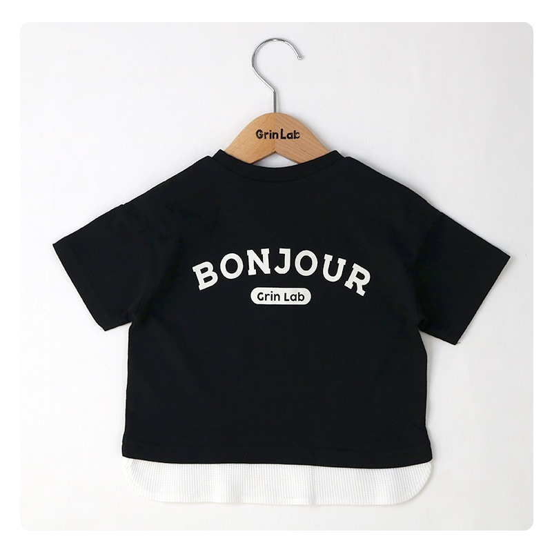 キッズ Tシャツ 子供服 半袖 男の子 トップス プリント デザイン Ｔシャツ ( 80-130cm ) 【 GrinLab グリンラボ 】重ね着風 レイヤード 切替 バックプリント ベビー ボーイズ 夏服 カジュアル 80cm 90cm 95cm 100cm 110cm 120cm 130cm