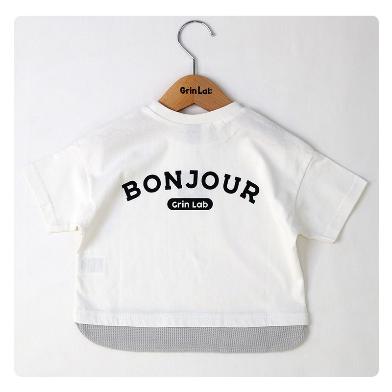 キッズ Tシャツ 子供服 半袖 男の子 トップス プリント デザイン Ｔシャツ ( 80-130cm ) 【 GrinLab グリンラボ 】重ね着風 レイヤード 切替 バックプリント ベビー ボーイズ 夏服 カジュアル 80cm 90cm 95cm 100cm 110cm 120cm 130cm