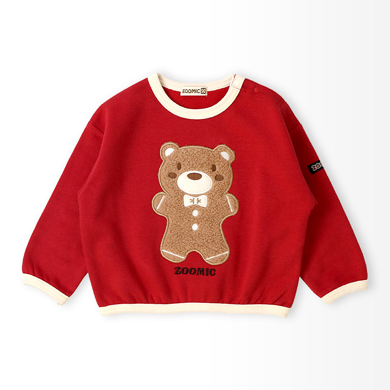 キッズ トレーナー 長袖 裏起毛 ベビー スウェット ボア アップリケ クリスマス プレゼント Xmas ギフト トップス アニマル 動物 くま パンダ 男の子 女の子 【ZOOMIC ズーミック】 パイル 肩ボタン 暖かい かわいい 可愛い キャラクター クマ 80 90 95 100 110 120 130