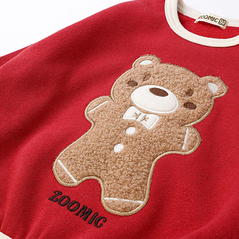 キッズ トレーナー 長袖 裏起毛 ベビー スウェット ボア アップリケ クリスマス プレゼント Xmas ギフト トップス アニマル 動物 くま パンダ 男の子 女の子 【ZOOMIC ズーミック】 パイル 肩ボタン 暖かい かわいい 可愛い キャラクター クマ 80 90 95 100 110 120 130