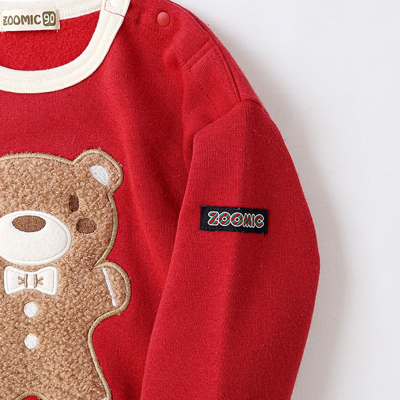 キッズ トレーナー 長袖 裏起毛 ベビー スウェット ボア アップリケ クリスマス プレゼント Xmas ギフト トップス アニマル 動物 くま パンダ 男の子 女の子 【ZOOMIC ズーミック】 パイル 肩ボタン 暖かい かわいい 可愛い キャラクター クマ 80 90 95 100 110 120 130