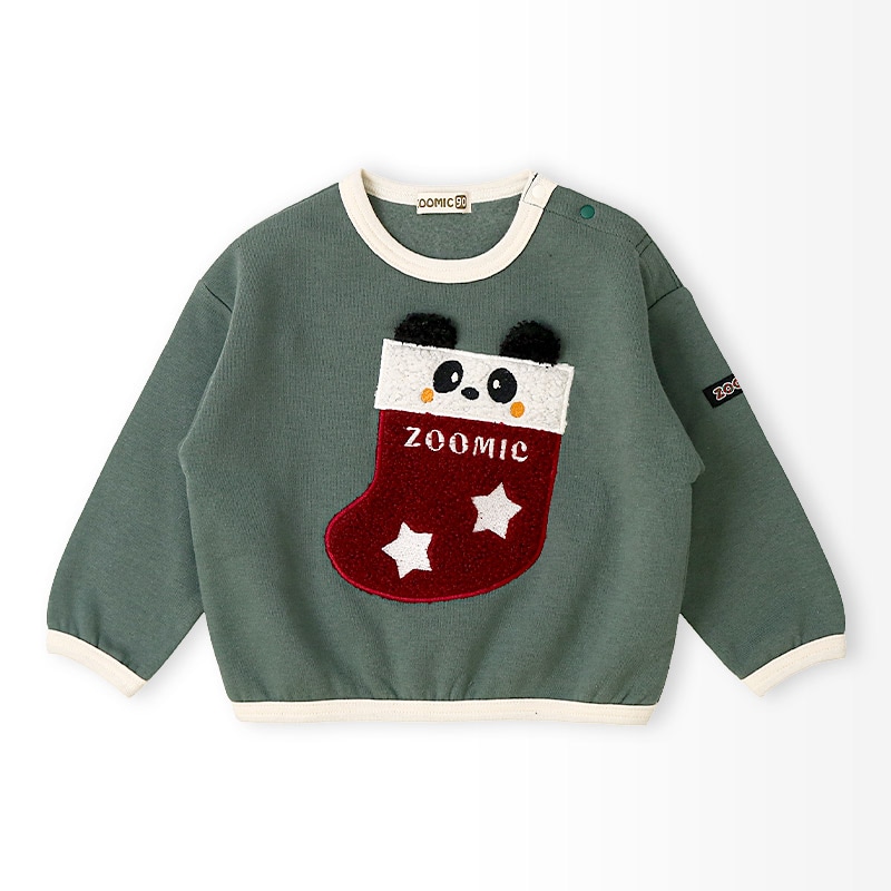 キッズ トレーナー 長袖 裏起毛 ベビー スウェット ボア アップリケ クリスマス プレゼント Xmas ギフト トップス アニマル 動物 くま パンダ 男の子 女の子 【ZOOMIC ズーミック】 パイル 肩ボタン 暖かい かわいい 可愛い キャラクター クマ 80 90 95 100 110 120 130