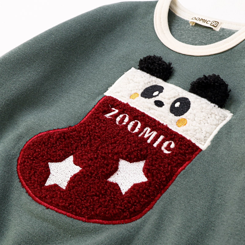キッズ トレーナー 長袖 裏起毛 ベビー スウェット ボア アップリケ クリスマス プレゼント Xmas ギフト トップス アニマル 動物 くま パンダ 男の子 女の子 【ZOOMIC ズーミック】 パイル 肩ボタン 暖かい かわいい 可愛い キャラクター クマ 80 90 95 100 110 120 130