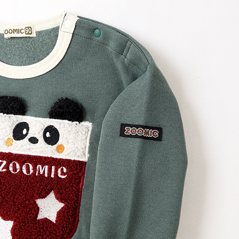 キッズ トレーナー 長袖 裏起毛 ベビー スウェット ボア アップリケ クリスマス プレゼント Xmas ギフト トップス アニマル 動物 くま パンダ 男の子 女の子 【ZOOMIC ズーミック】 パイル 肩ボタン 暖かい かわいい 可愛い キャラクター クマ 80 90 95 100 110 120 130