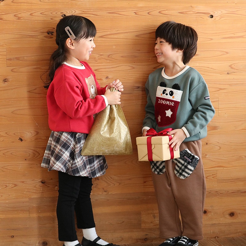 キッズ トレーナー 長袖 裏起毛 ベビー スウェット ボア アップリケ クリスマス プレゼント Xmas ギフト トップス アニマル 動物 くま パンダ 男の子 女の子 【ZOOMIC ズーミック】 パイル 肩ボタン 暖かい かわいい 可愛い キャラクター クマ 80 90 95 100 110 120 130