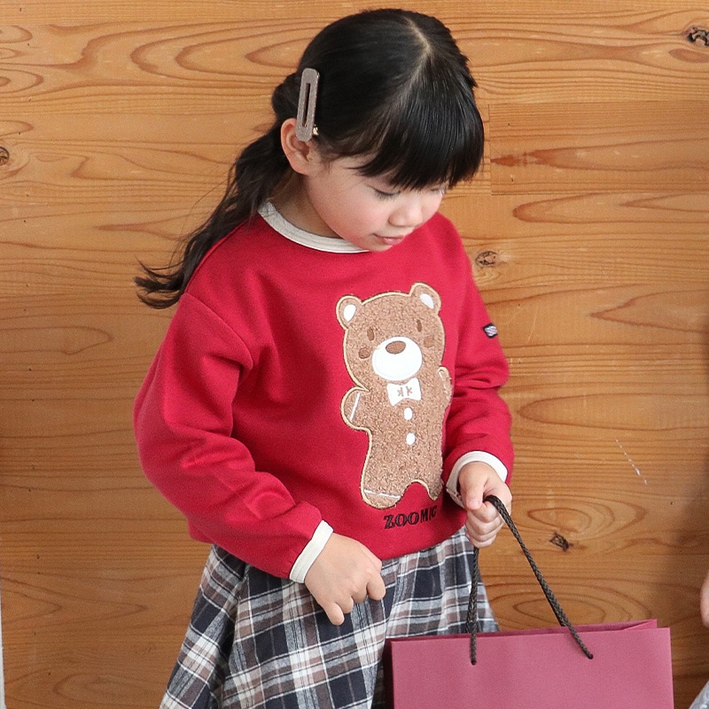 キッズ トレーナー 長袖 裏起毛 ベビー スウェット ボア アップリケ クリスマス プレゼント Xmas ギフト トップス アニマル 動物 くま パンダ 男の子 女の子 【ZOOMIC ズーミック】 パイル 肩ボタン 暖かい かわいい 可愛い キャラクター クマ 80 90 95 100 110 120 130