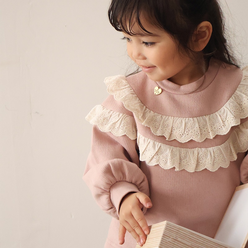 2段レースフリル裏起毛トレーナー【Uzulandウズランド】