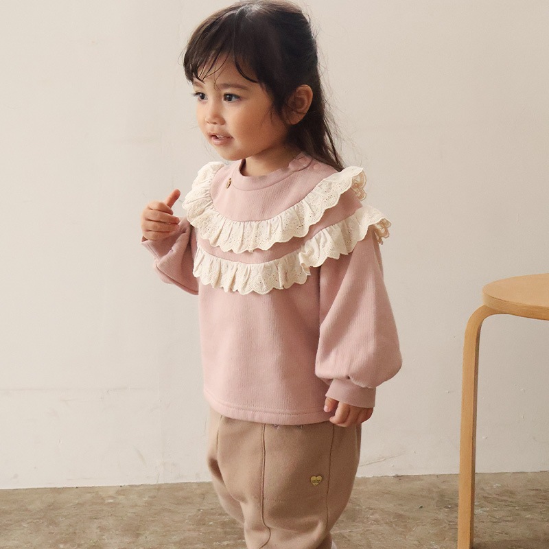 2段レースフリル裏起毛トレーナー【Uzulandウズランド】