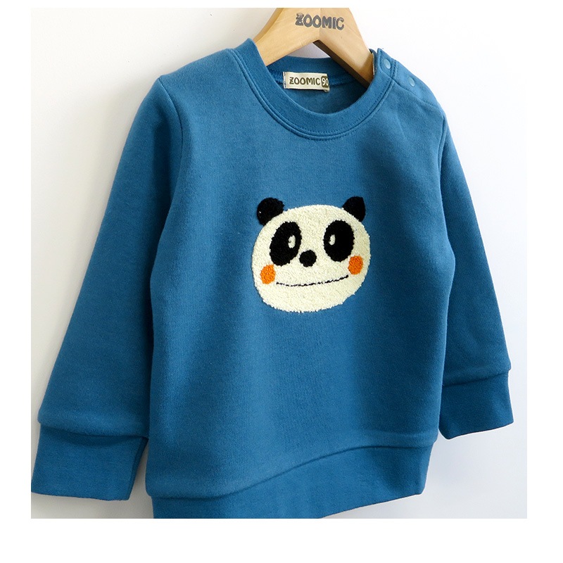 子供服 トレーナー 裏起毛 キッズ くま パンダ もこもこ刺繍 ボーイズ トップス 綿100% 長袖 ( 80-130cm) 【ZOOMIC】 ズーミック 男の子 裏毛 キッズ ベビー アニマル くすみ レトロ ゆったり ワイド 通園 通学 冬物 80 90 95 100 110 120 130 