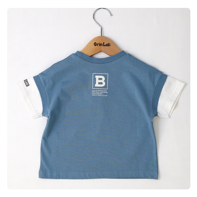 キッズ Tシャツ 子供服 半袖 男の子 トップス プリント デザイン Ｔシャツ ( 80-130cm ) 【 GrinLab グリンラボ 】重ね着風 レイヤード 切替 バックプリント ベビー ボーイズ 夏服 カジュアル 80cm 90cm 95cm 100cm 110cm 120cm 130cm