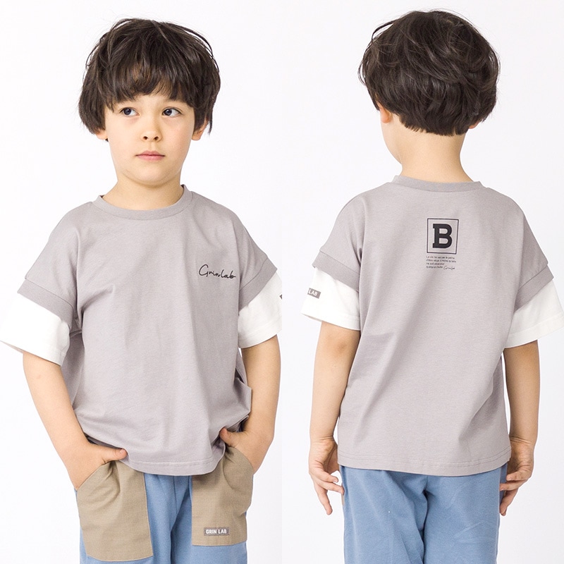 キッズ Tシャツ 子供服 半袖 男の子 トップス プリント デザイン Ｔシャツ ( 80-130cm ) 【 GrinLab グリンラボ 】重ね着風 レイヤード 切替 バックプリント ベビー ボーイズ 夏服 カジュアル 80cm 90cm 95cm 100cm 110cm 120cm 130cm