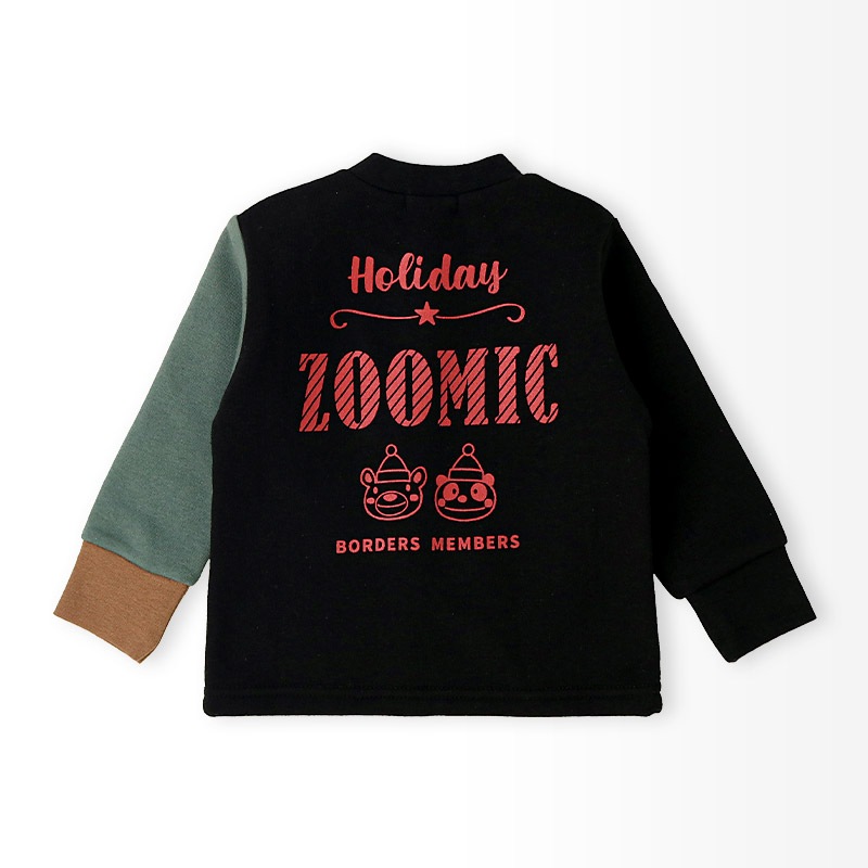 キッズ トレーナー 長袖 裏起毛 ベビー スウェット クリスマス ツリー プレゼント Xmas ギフト トップス アニマル 動物 くま パンダ 男の子 女の子 【ZOOMIC ズーミック】 パイル 切替 配色 肩ボタン 暖かい かわいい 可愛い キャラクター クマ 80 90 95 100 110 120 130