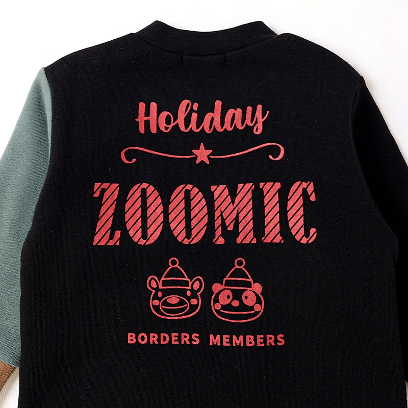 キッズ トレーナー 長袖 裏起毛 ベビー スウェット クリスマス ツリー プレゼント Xmas ギフト トップス アニマル 動物 くま パンダ 男の子 女の子 【ZOOMIC ズーミック】 パイル 切替 配色 肩ボタン 暖かい かわいい 可愛い キャラクター クマ 80 90 95 100 110 120 130