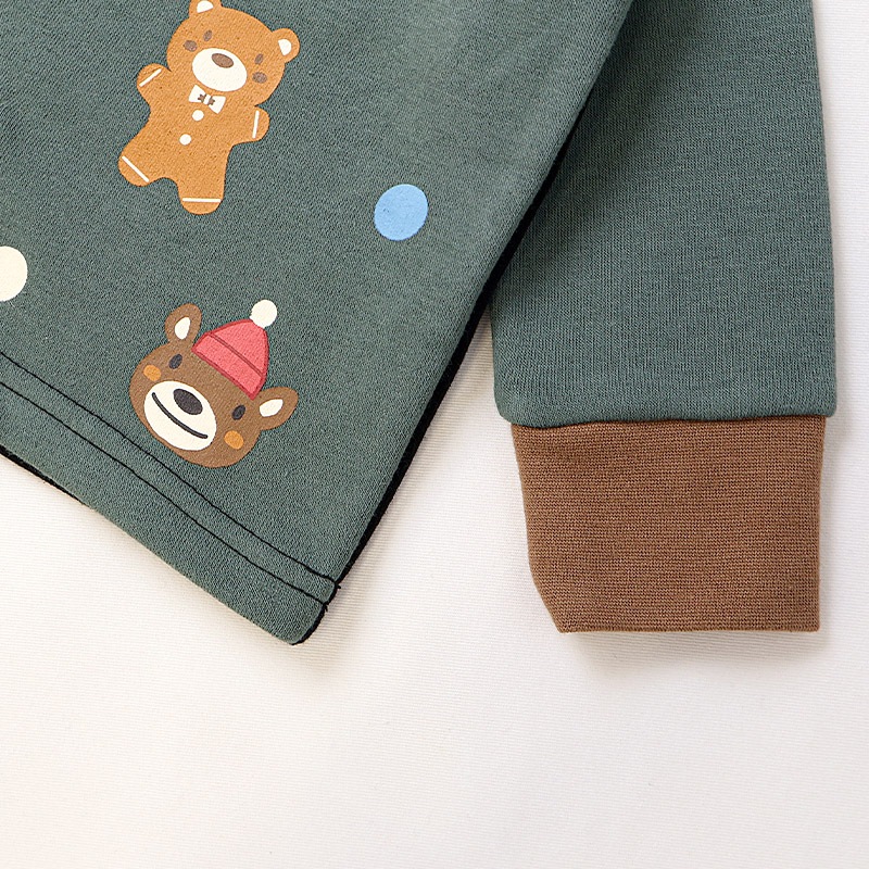 キッズ トレーナー 長袖 裏起毛 ベビー スウェット クリスマス ツリー プレゼント Xmas ギフト トップス アニマル 動物 くま パンダ 男の子 女の子 【ZOOMIC ズーミック】 パイル 切替 配色 肩ボタン 暖かい かわいい 可愛い キャラクター クマ 80 90 95 100 110 120 130