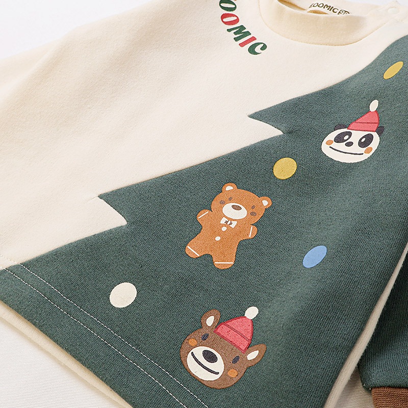 キッズ トレーナー 長袖 裏起毛 ベビー スウェット クリスマス ツリー プレゼント Xmas ギフト トップス アニマル 動物 くま パンダ 男の子 女の子 【ZOOMIC ズーミック】 パイル 切替 配色 肩ボタン 暖かい かわいい 可愛い キャラクター クマ 80 90 95 100 110 120 130