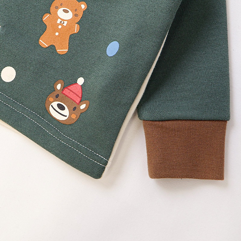 キッズ トレーナー 長袖 裏起毛 ベビー スウェット クリスマス ツリー プレゼント Xmas ギフト トップス アニマル 動物 くま パンダ 男の子 女の子 【ZOOMIC ズーミック】 パイル 切替 配色 肩ボタン 暖かい かわいい 可愛い キャラクター クマ 80 90 95 100 110 120 130