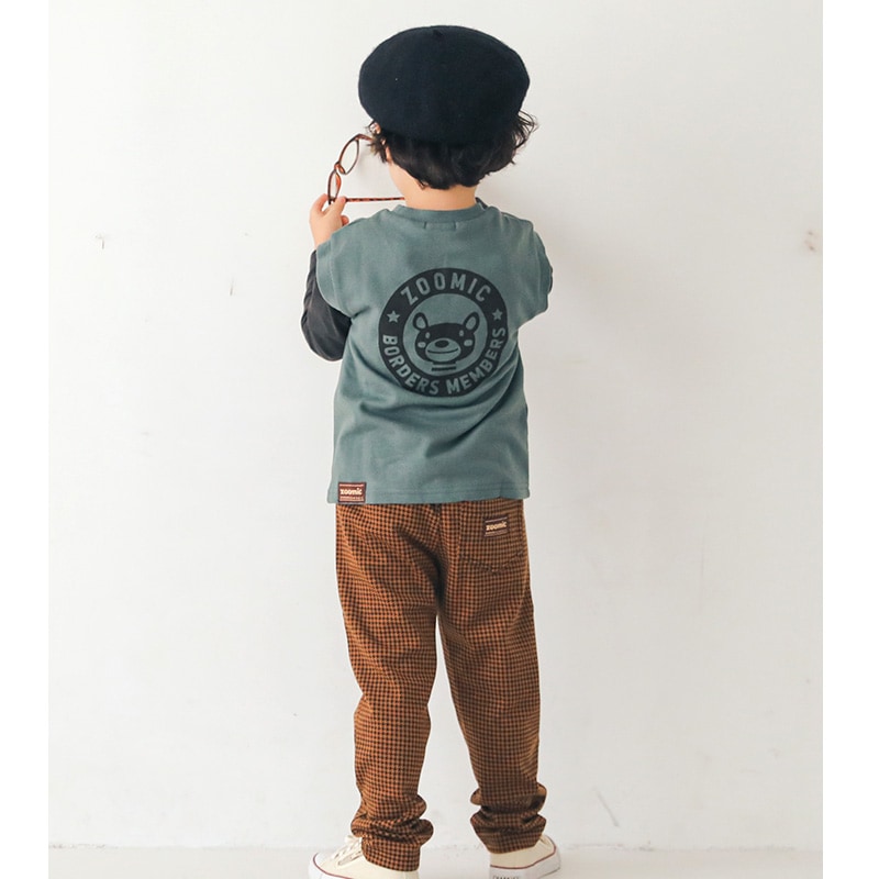 子供服 Tシャツ 長袖 天竺 裏毛 ベスト 重ね着風 レイヤード風 (80-130cm)【ZOOMIC】 ズーミック チョコレート 男の子 トレーナー トップス くま バックプリント かわいい おしゃれ 秋物 80 90 95 100 110 120 130