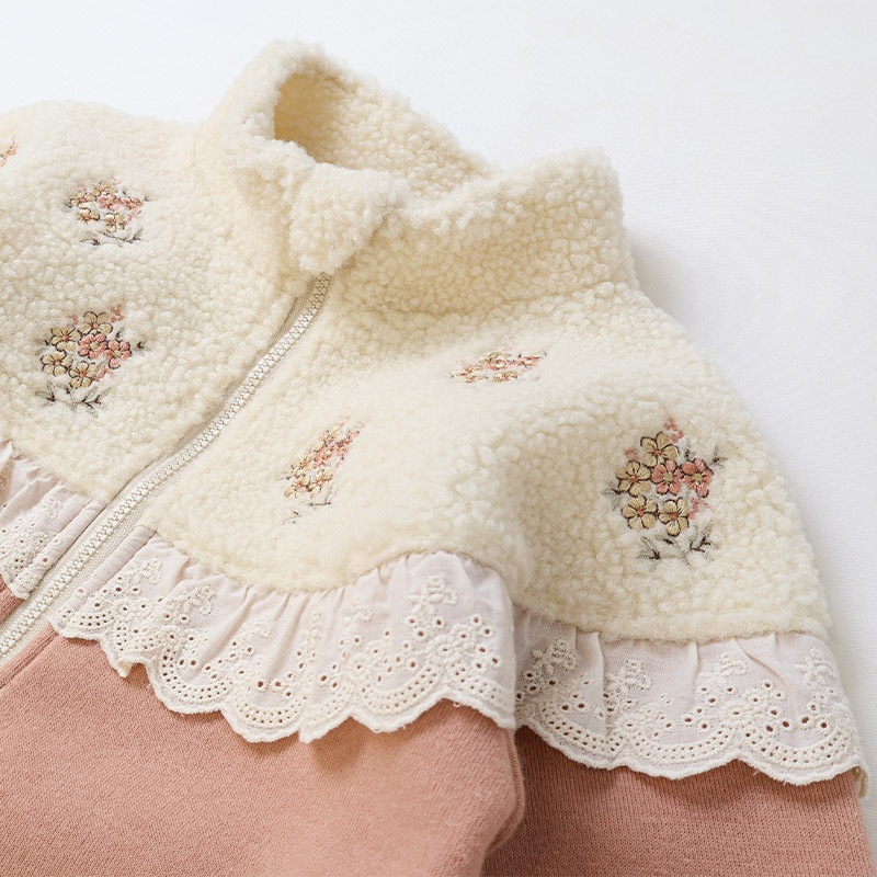 花刺繍ボアフリース切替ジャケット【Uzulandウズランド】