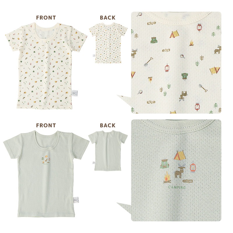 ベビー 肌着 半袖Tシャツ 2枚セット 2枚組 接結天竺 吸湿保温 ふんわり暖かい 半袖 アンダーウェア 子供 ( 80-95cm ) 宇宙 くま うさぎ リンゴ 動物 総柄 ワンポイント プリント 綿100％ コットン オールシーズン 子供服 80cm 90cm 95cm 