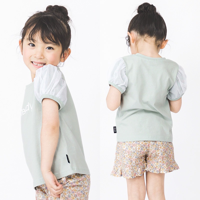 キッズ Tシャツ 子供服 半袖 女の子 トップス ロゴ チュール 切替 デザイン Ｔシャツ ( 80-130cm ) 【 GrinLab グリンラボ 】ガールズ かわいい ベビー 夏服 カジュアル 80cm 90cm 95cm 100cm 110cm 120cm 130cm