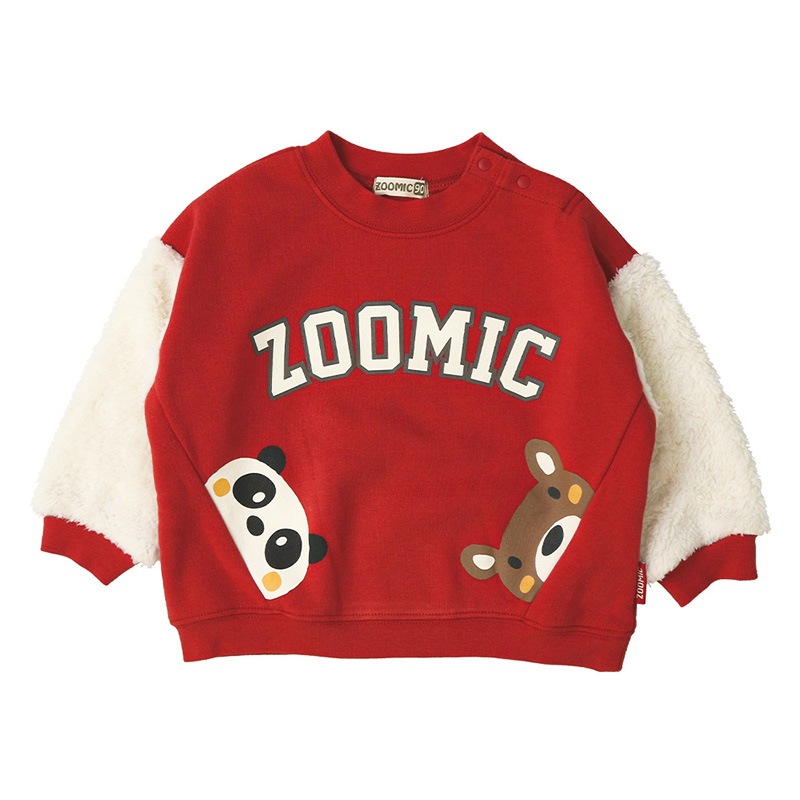 キッズ トレーナー 裏起毛 起毛あり 長袖 スウェット スタジャン プリント 切替 袖リブ アニマル 動物 くま パンダ 男の子 女の子 ( 80-130cm )【 ZOOMIC ズーミック 】 ベビー トップス カットソー パイル 肩ボタン キャラクター 80cm 90cm 95cm 100cm 110cm 120cm 130cm