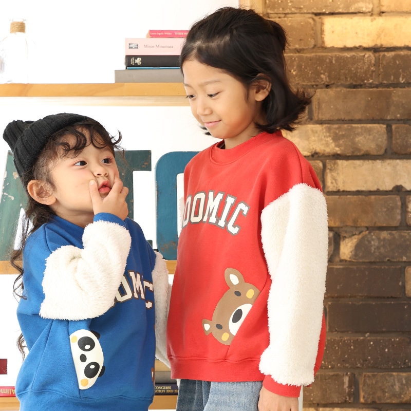 キッズ トレーナー 裏起毛 起毛あり 長袖 スウェット スタジャン プリント 切替 袖リブ アニマル 動物 くま パンダ 男の子 女の子 ( 80-130cm )【 ZOOMIC ズーミック 】 ベビー トップス カットソー パイル 肩ボタン キャラクター 80cm 90cm 95cm 100cm 110cm 120cm 130cm