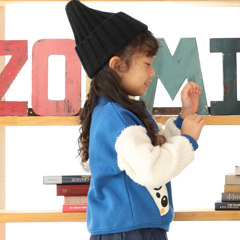 キッズ トレーナー 裏起毛 起毛あり 長袖 スウェット スタジャン プリント 切替 袖リブ アニマル 動物 くま パンダ 男の子 女の子 ( 80-130cm )【 ZOOMIC ズーミック 】 ベビー トップス カットソー パイル 肩ボタン キャラクター 80cm 90cm 95cm 100cm 110cm 120cm 130cm