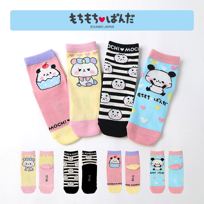【キャラクターソックス 4足セット】 ハッピーバッグ オバケーヌ もちもちぱんだ いーすとけん 靴下 ソックス 女の子 キッズ 子供服 ガールズ 19cm 20cm 21cm 22cm 23cm 24cm くつ下 くつした コラボ キャラ 動物 アニマル 食べ物 フード 子供靴下 クリスマス プレゼント