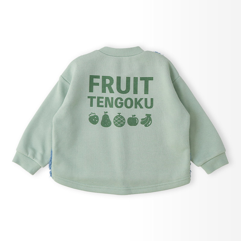 キッズ スウェットトレーナー 長袖 裏起毛 起毛あり オーバーオール風 ベビー トップス 男の子 女の子【フルーツ天国】 苺 いちご イチゴ りんご 林檎 メロン ラフランス 洋梨 フルーツ くだもの 果物 かわいい マイクロファイバー フリース 80 90 95 100 110 120 130