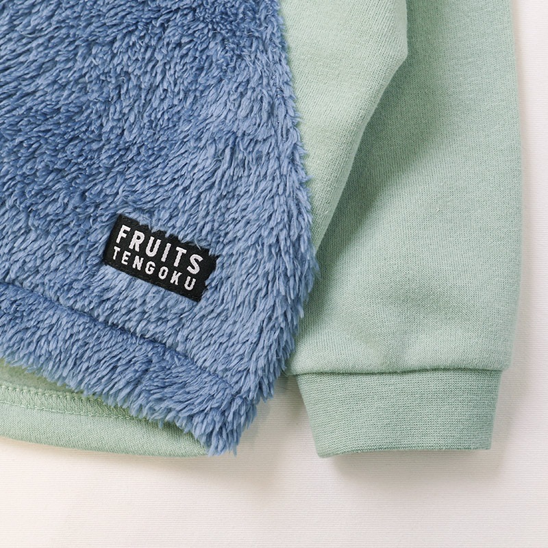 キッズ スウェットトレーナー 長袖 裏起毛 起毛あり オーバーオール風 ベビー トップス 男の子 女の子【フルーツ天国】 苺 いちご イチゴ りんご 林檎 メロン ラフランス 洋梨 フルーツ くだもの 果物 かわいい マイクロファイバー フリース 80 90 95 100 110 120 130