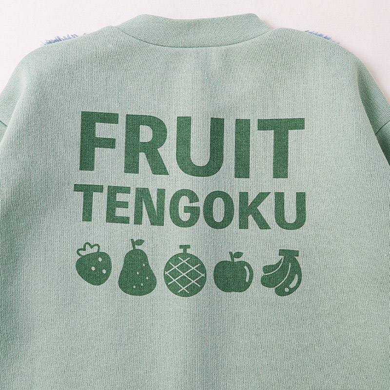 キッズ スウェットトレーナー 長袖 裏起毛 起毛あり オーバーオール風 ベビー トップス 男の子 女の子【フルーツ天国】 苺 いちご イチゴ りんご 林檎 メロン ラフランス 洋梨 フルーツ くだもの 果物 かわいい マイクロファイバー フリース 80 90 95 100 110 120 130