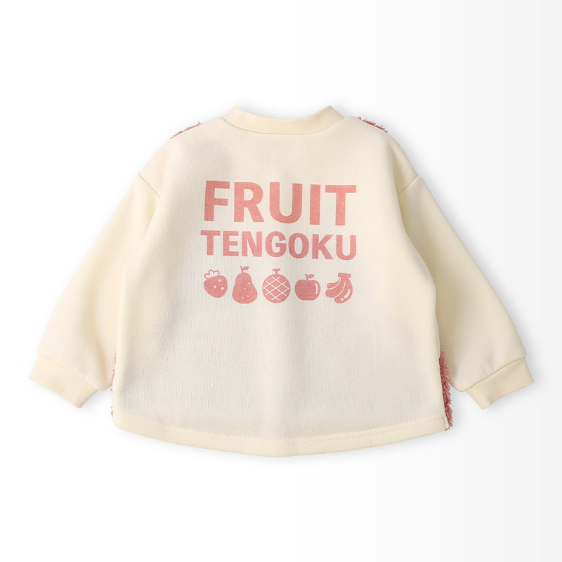 キッズ スウェットトレーナー 長袖 裏起毛 起毛あり オーバーオール風 ベビー トップス 男の子 女の子【フルーツ天国】 苺 いちご イチゴ りんご 林檎 メロン ラフランス 洋梨 フルーツ くだもの 果物 かわいい マイクロファイバー フリース 80 90 95 100 110 120 130