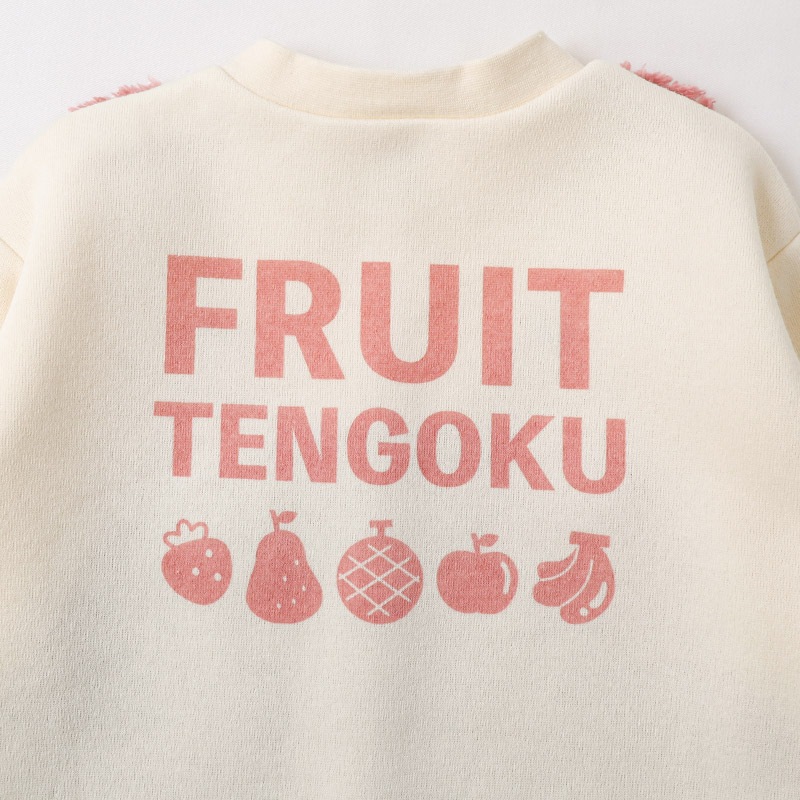 キッズ スウェットトレーナー 長袖 裏起毛 起毛あり オーバーオール風 ベビー トップス 男の子 女の子【フルーツ天国】 苺 いちご イチゴ りんご 林檎 メロン ラフランス 洋梨 フルーツ くだもの 果物 かわいい マイクロファイバー フリース 80 90 95 100 110 120 130