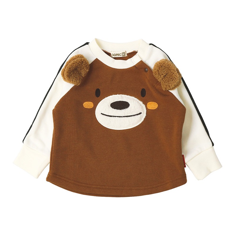 キッズ トレーナー 耳付き 裏起毛 起毛あり 長袖 スウェット プリント 切替 袖リブ アニマル 動物 くま クマ パンダ 男の子 女の子 ( 80-130cm )【 ZOOMIC ズーミック 】 ベビー トップス カットソー パイル 肩ボタン キャラクター 80cm 90cm 95cm 100cm 110cm 120cm 130cm
