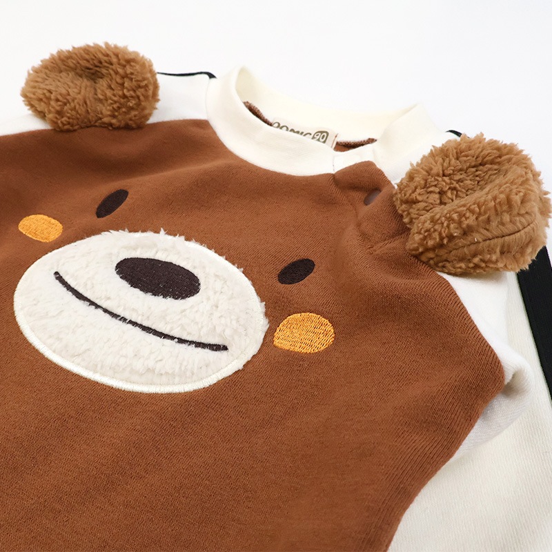 キッズ トレーナー 耳付き 裏起毛 起毛あり 長袖 スウェット プリント 切替 袖リブ アニマル 動物 くま クマ パンダ 男の子 女の子 ( 80-130cm )【 ZOOMIC ズーミック 】 ベビー トップス カットソー パイル 肩ボタン キャラクター 80cm 90cm 95cm 100cm 110cm 120cm 130cm